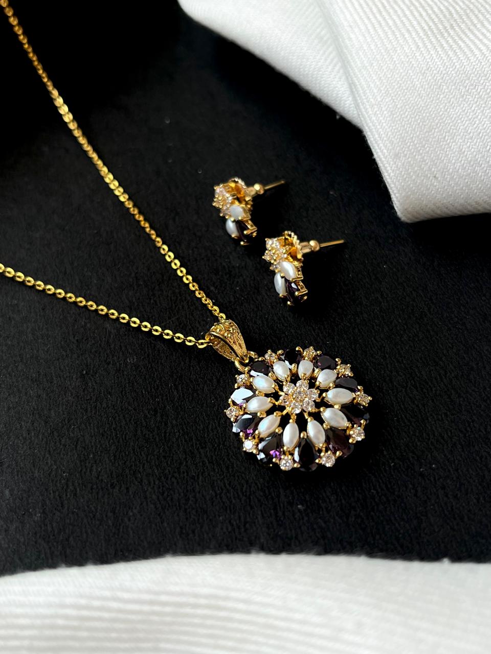 AD with Pearl Pendant Necklace with Earring set