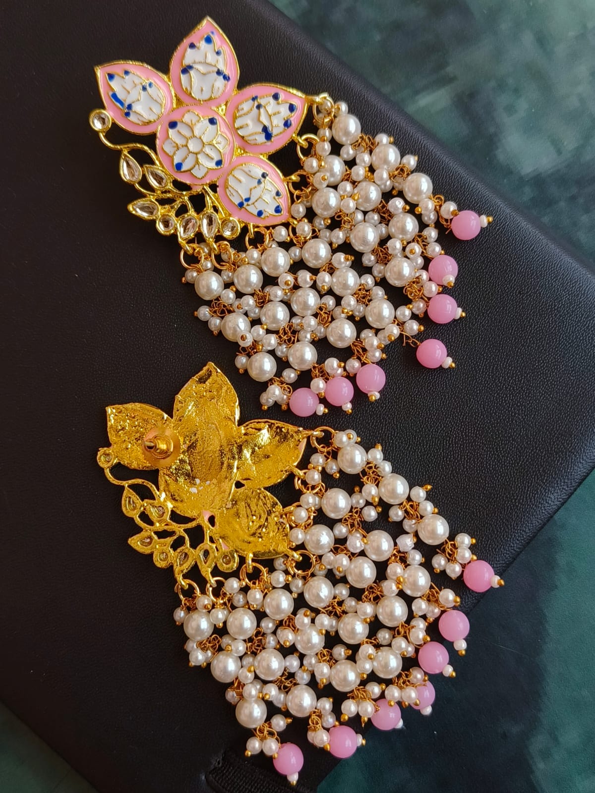 Meenakari Flower Top with Multi Beads Latkan Partywear Earring