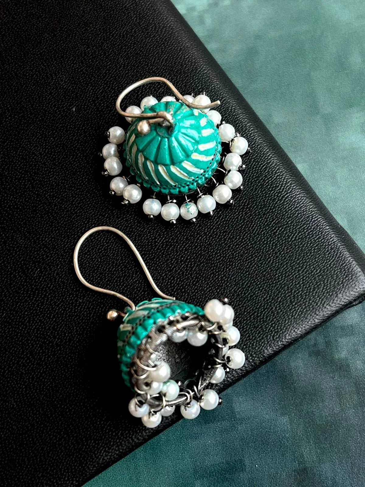 Hand Painted Black Oxidized Jhumka Earring