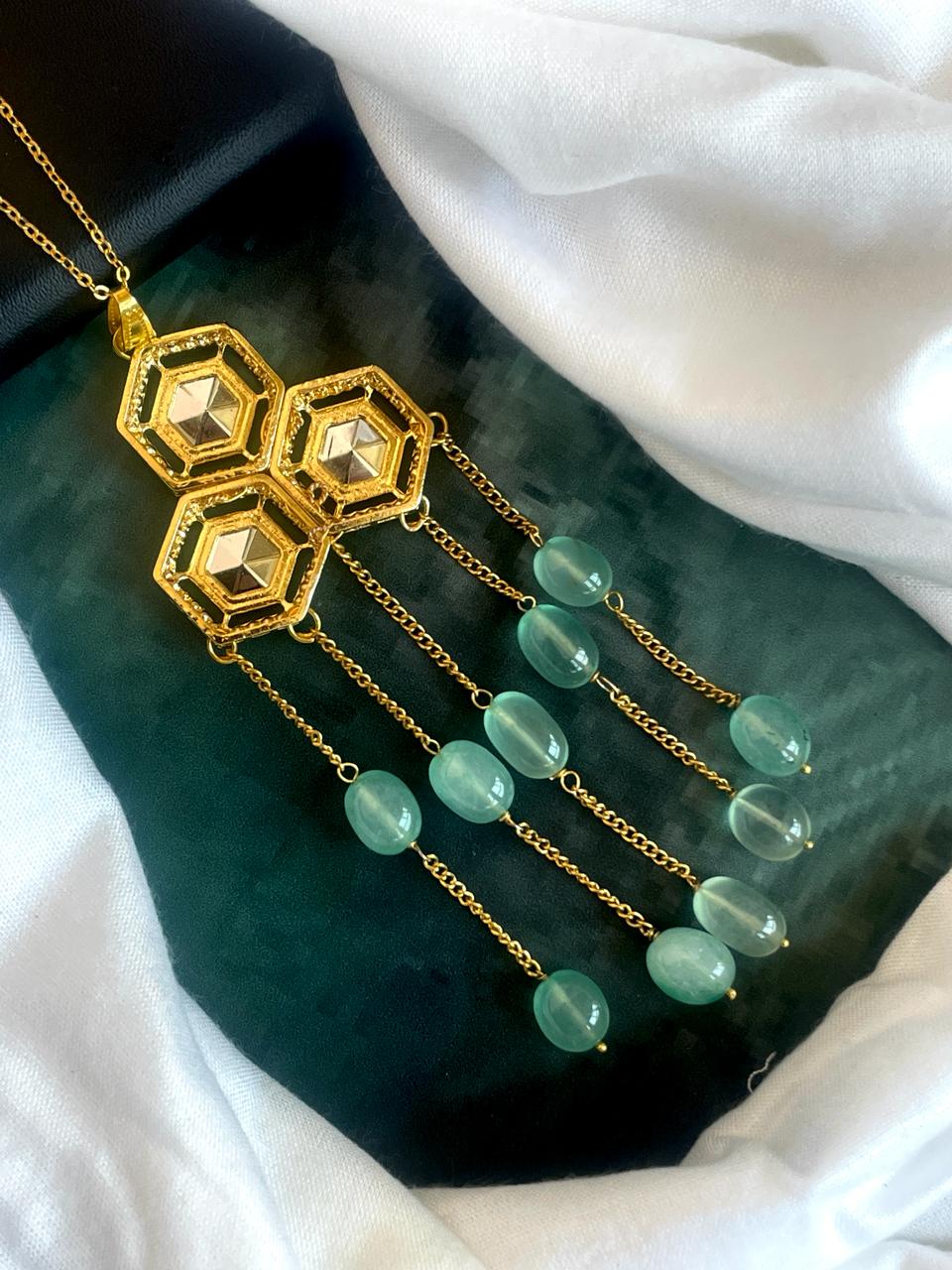 Kundan with Zade Stone Pendant Chain Necklace