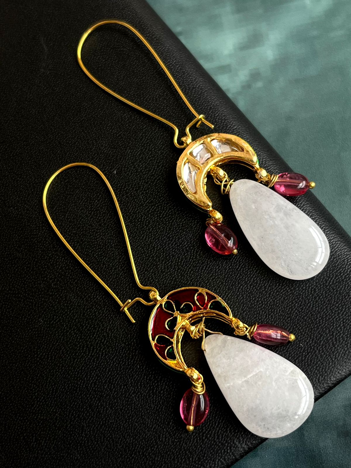 Natural Semi Precious Stone and Kundan Earring