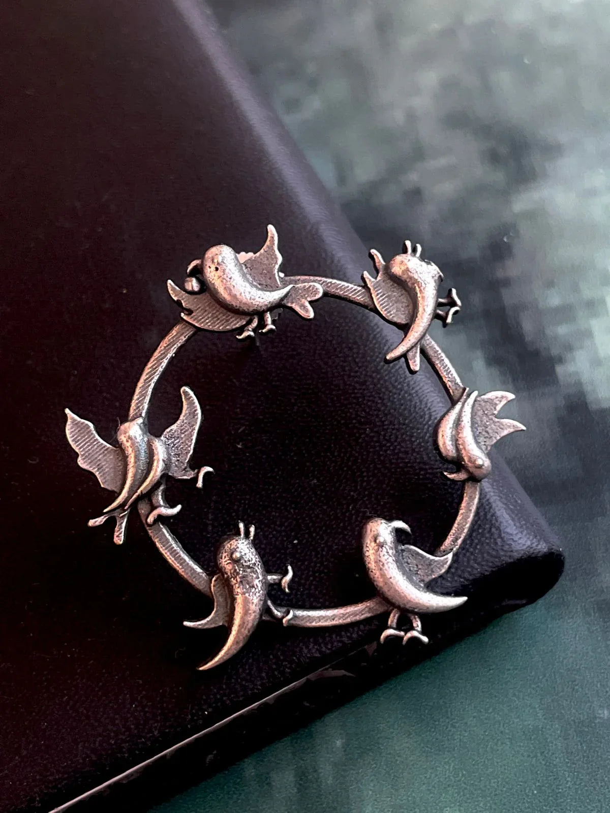 Birds Black Polish Oxidized Earring