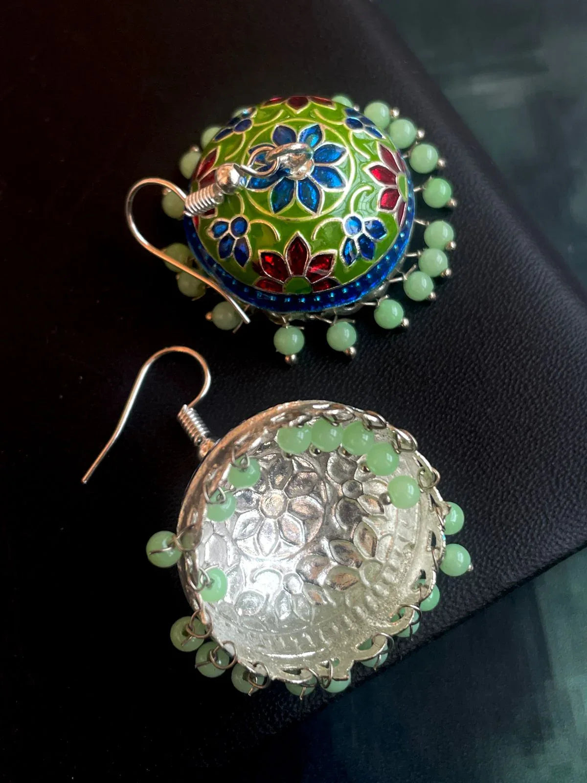 Meenakari set of 2 Jhumka Flower Print Earring