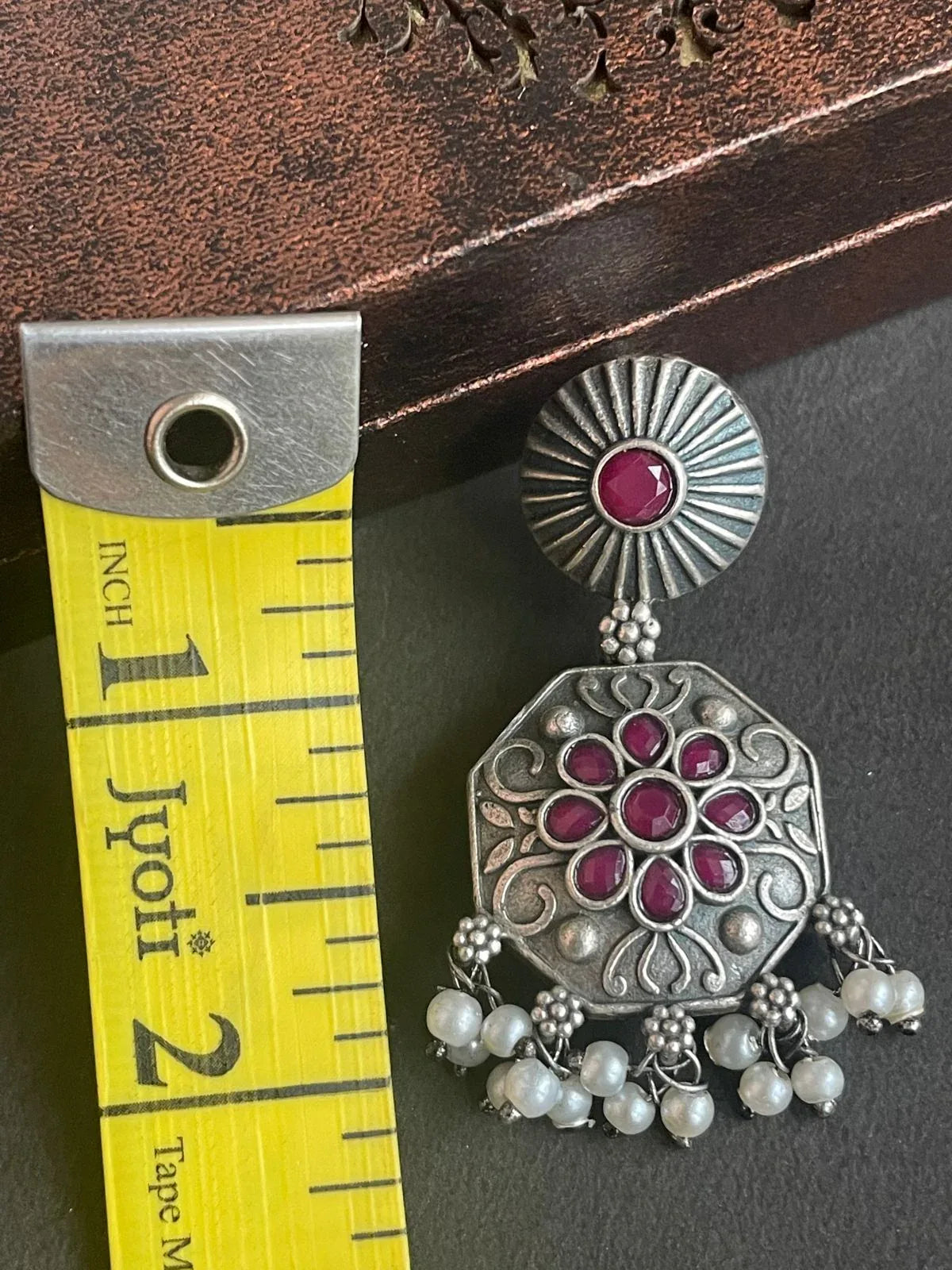 Black Polish Antique look Earring with stone work