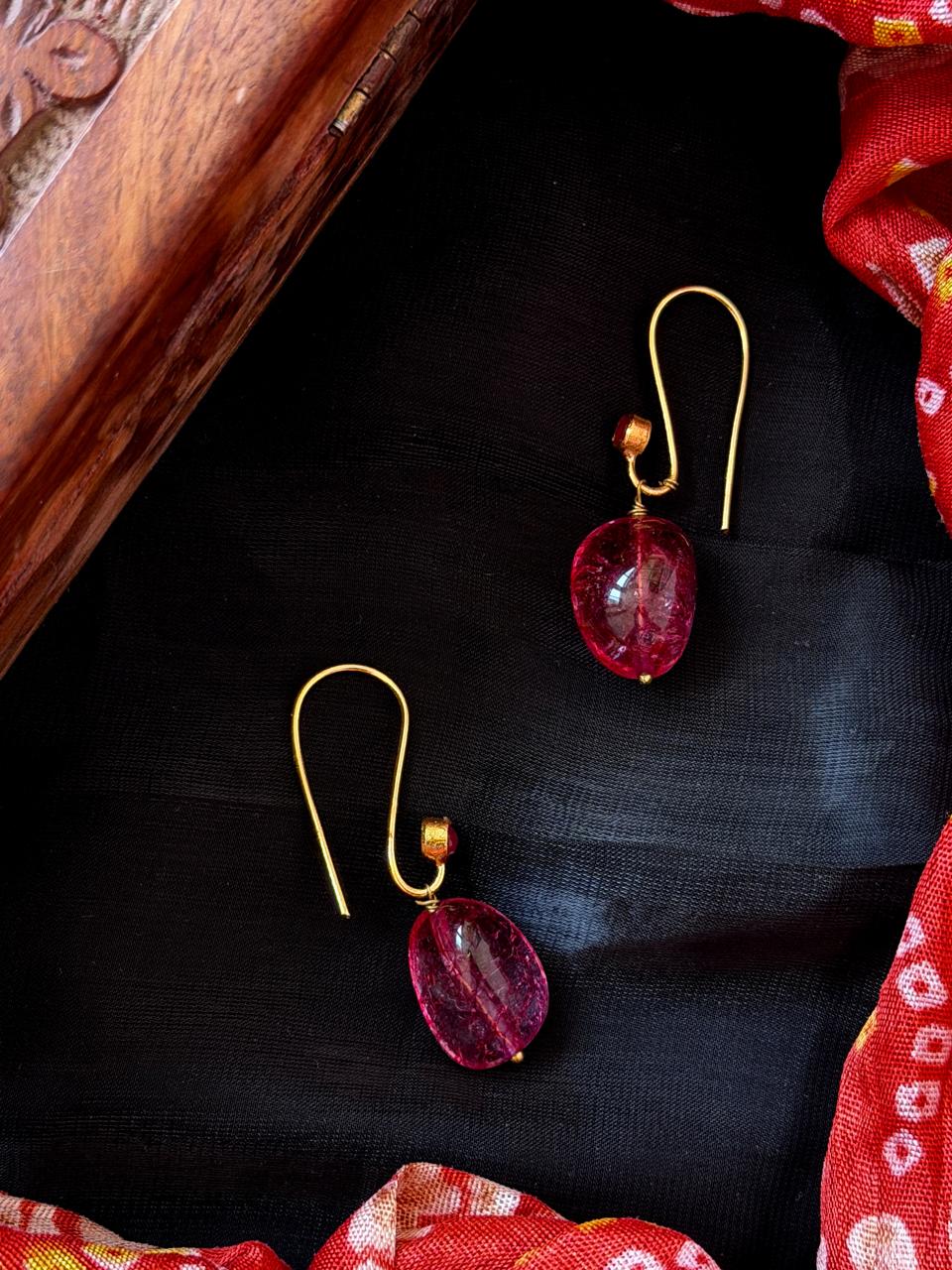 Strawberry Stone Golden Hook Earring