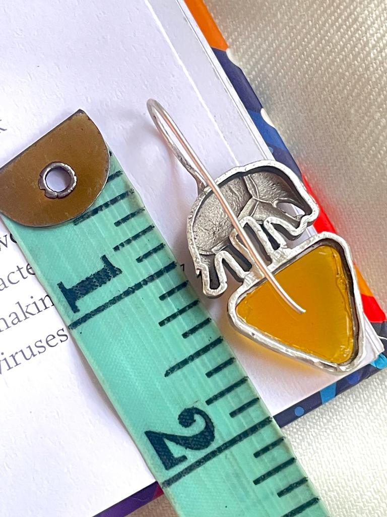 Brass Elephant with Monalisa Stone Stud Earring