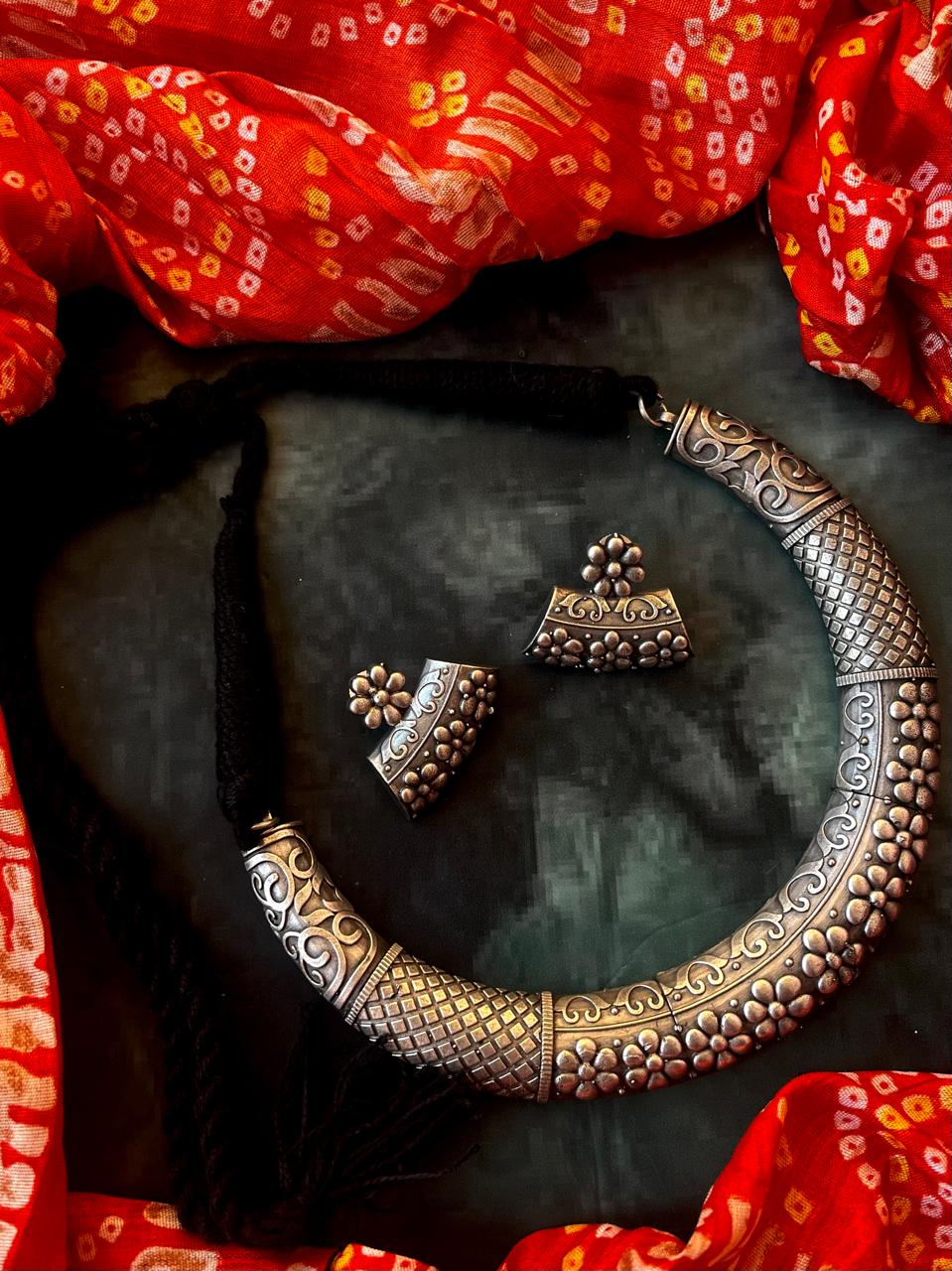 Oxidized Ethnic Choker with Earring Set