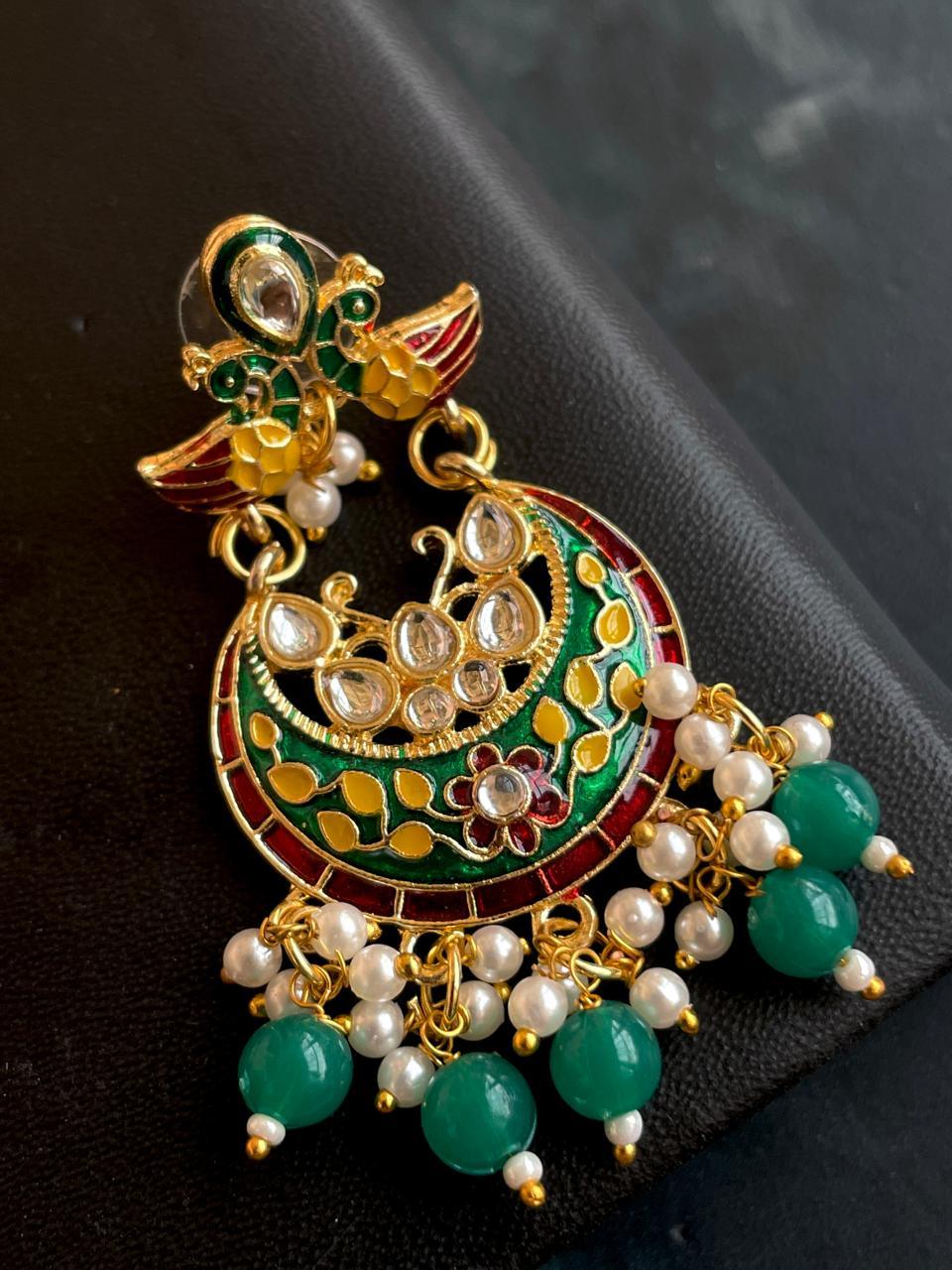 Meenakari Bird Shape Beaded Chandbali Earring