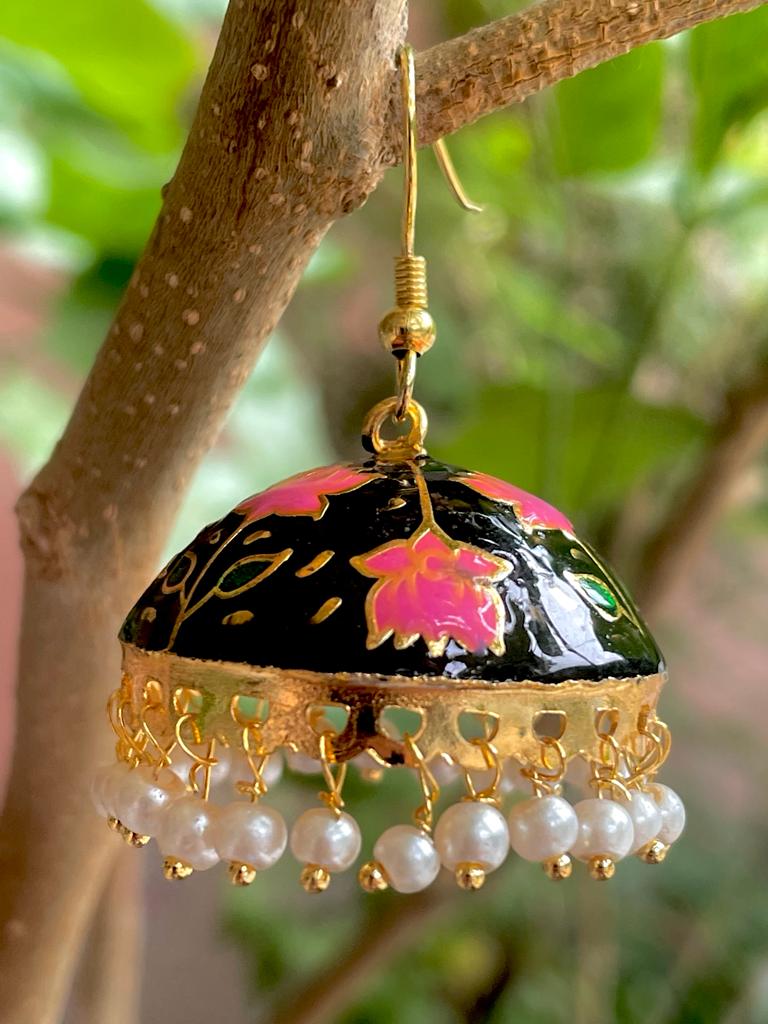 Meenakari Flower Print Dome Jhumka Earring