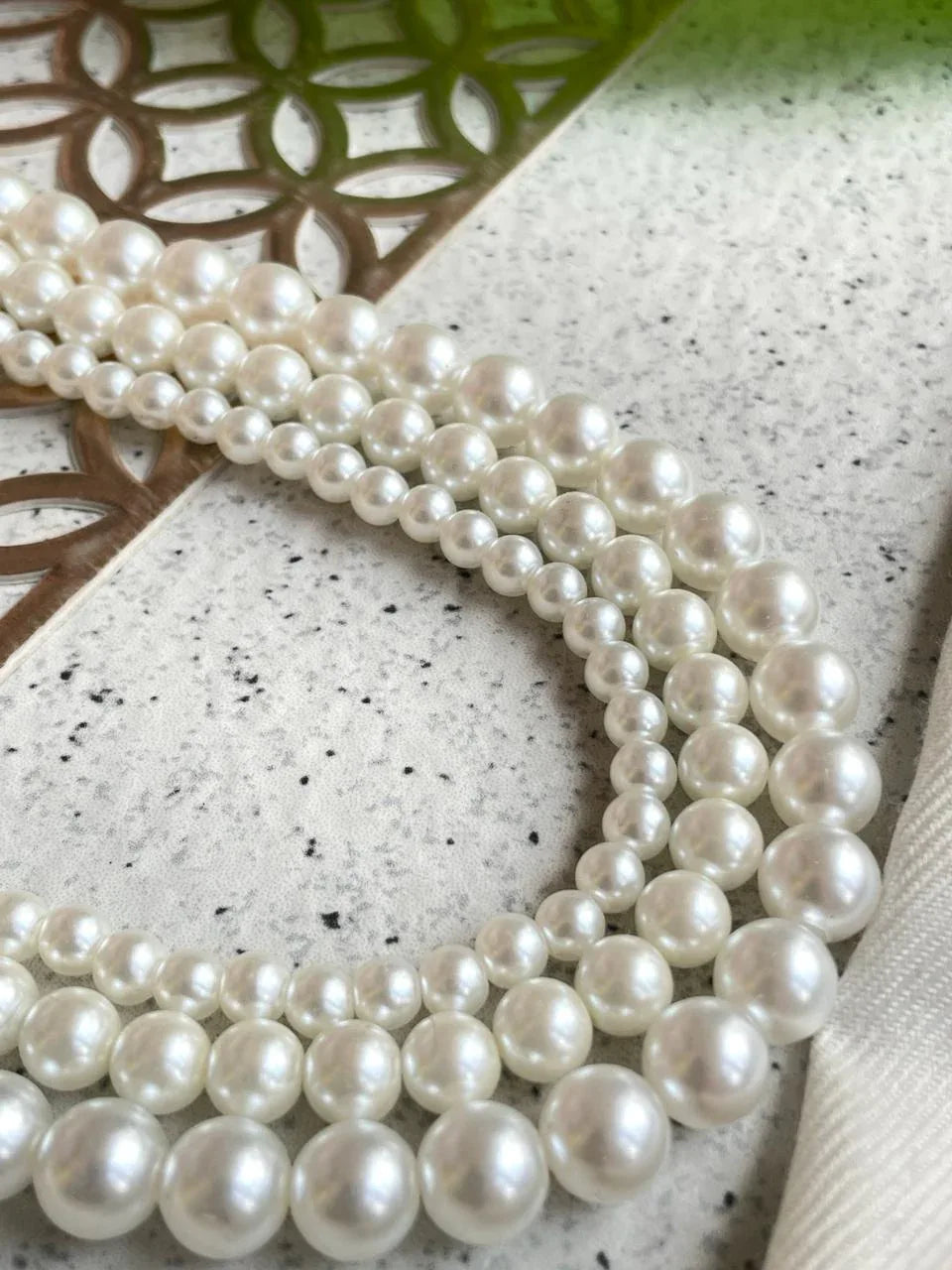 Shell Pearl Three Layered Necklace with Earring Set
