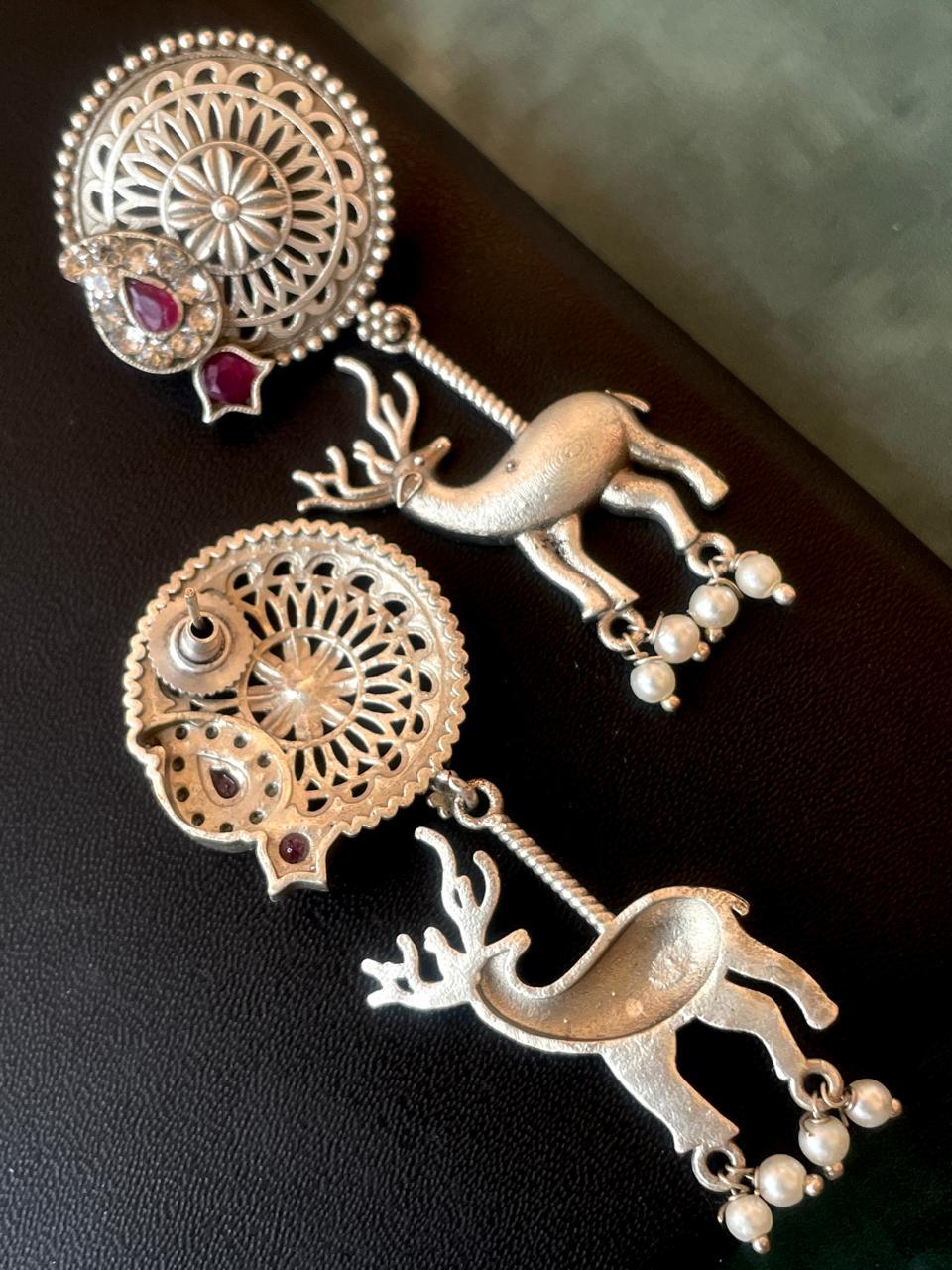 Silver Replica Deer Stone Earring