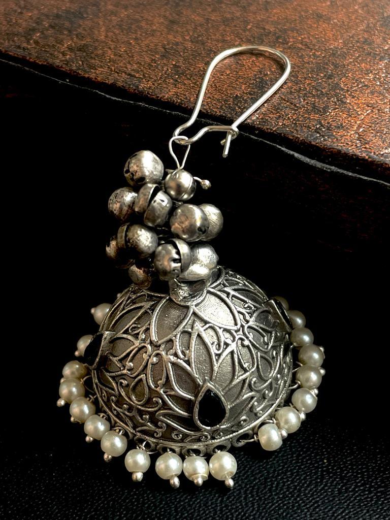 Black Polish Antique Look Jhumka with Ghunghroo Earring