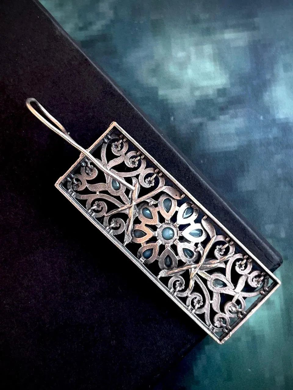 Stone Black Polish Antique Look Long Earring