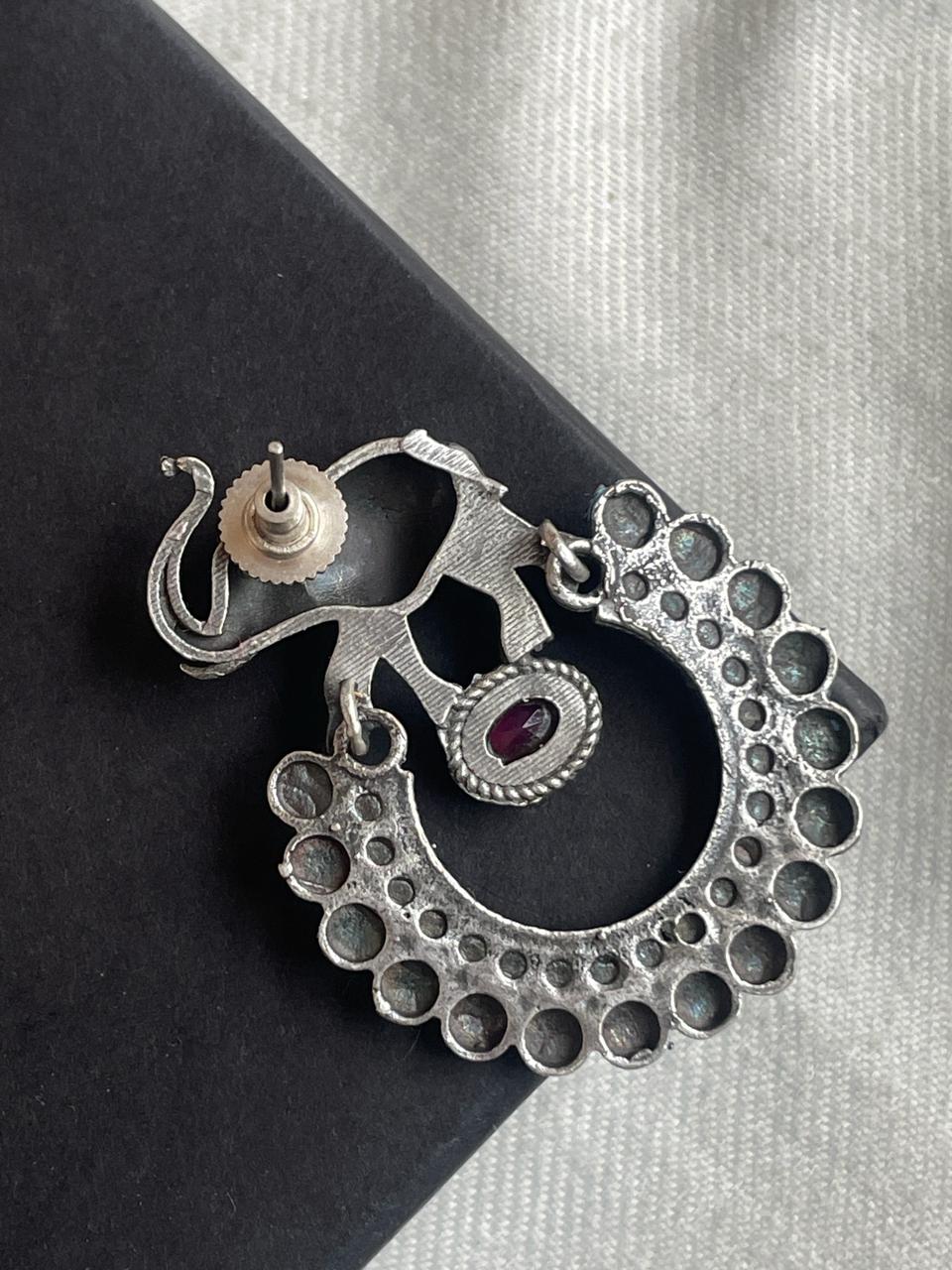 Hand Painted Hoop with Elephant Top Earring