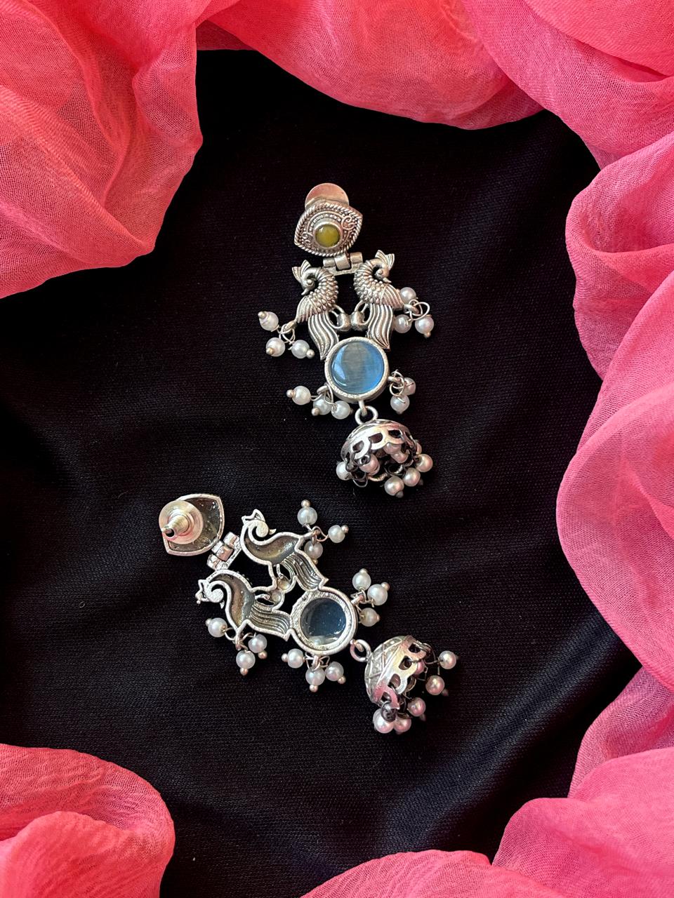 Monalisa Stone Peacock Silver Replica Partywear Earring