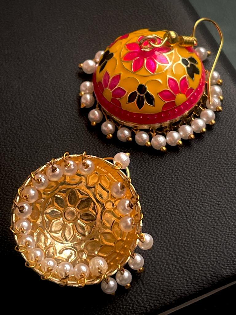 Meenakari Flower Print Dome Shape Jhumka Earring