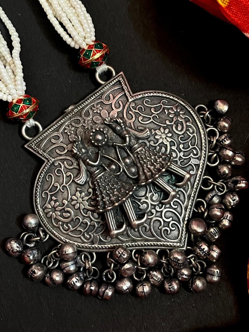 Oxidized Pendant Beaded Mala Necklace