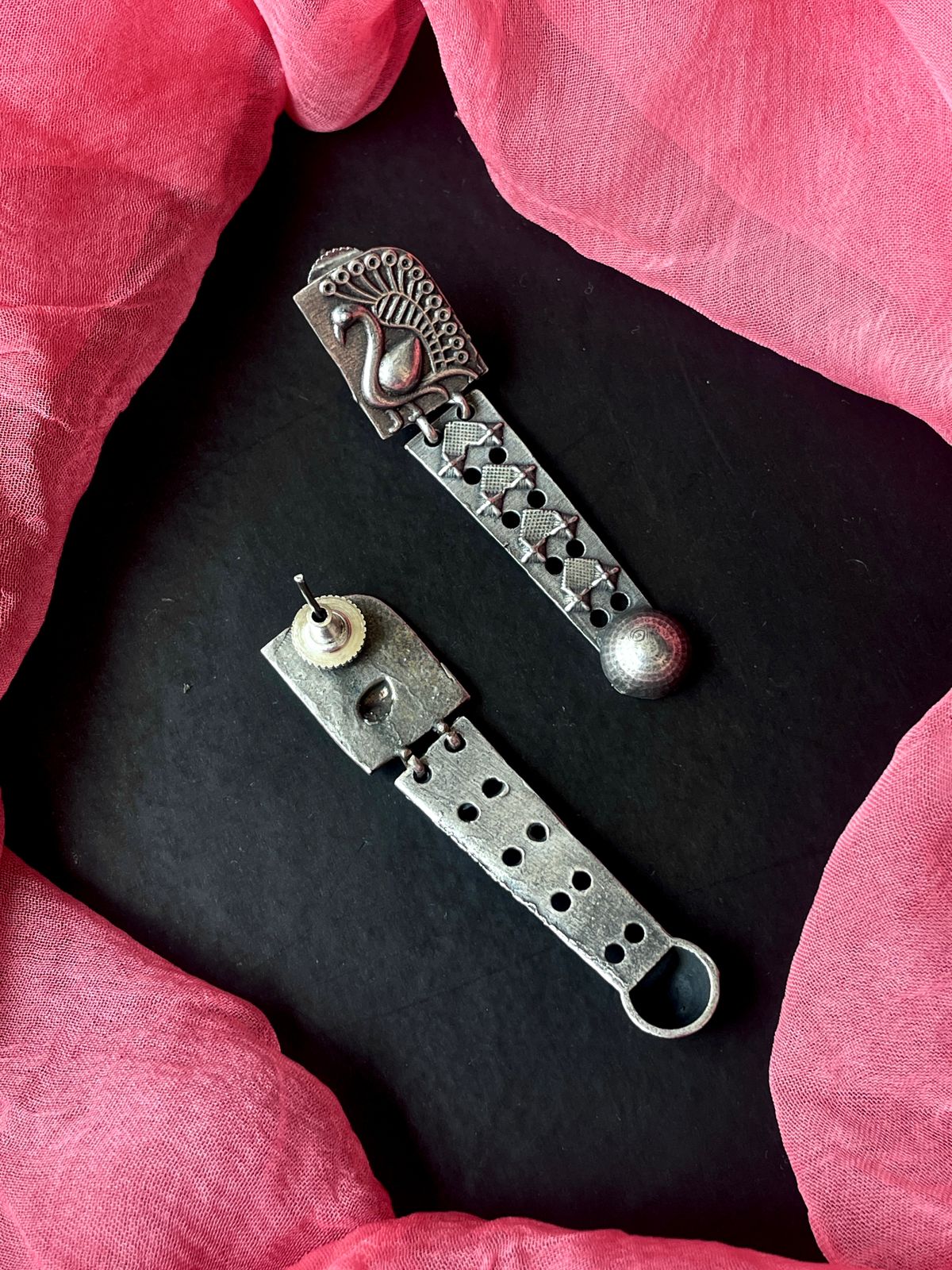 Black Polish Long Oxidized Earring