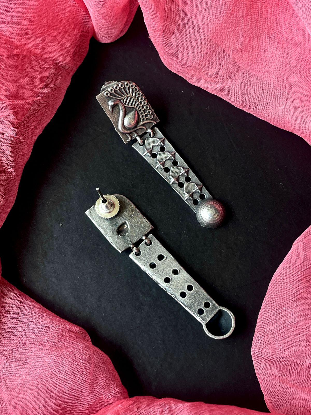 Black Polish Long Oxidized Earring