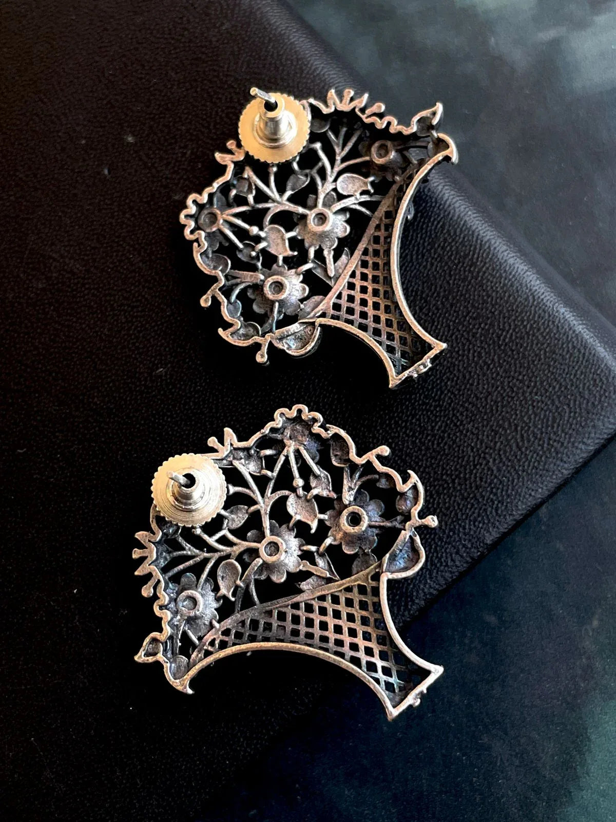 Flower Pot Black Polish Oxidized Earring