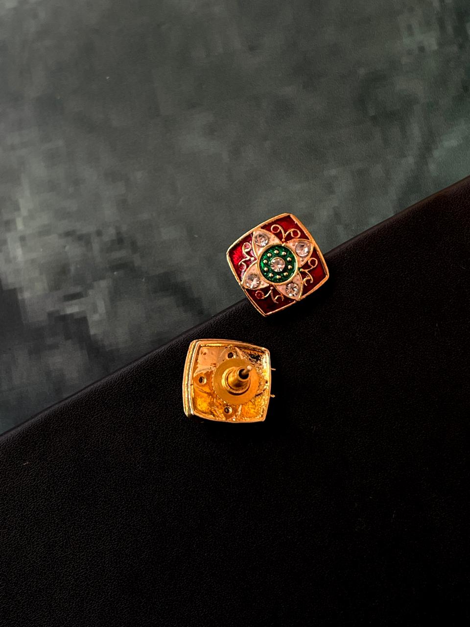 Meenakari Square Stud Earring (set of 3 pairs)