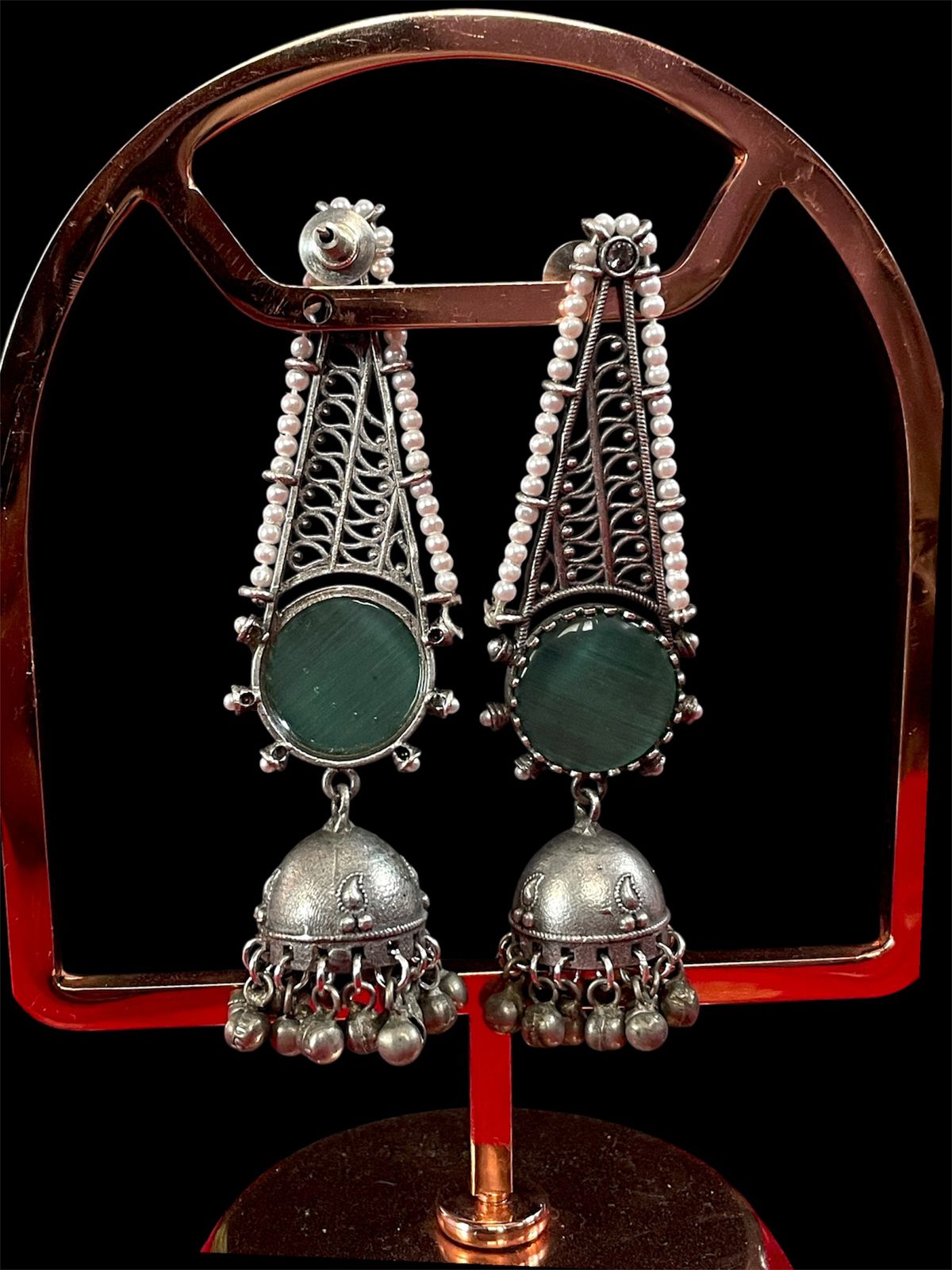 Monalisa Stone Oxidized Long Beaded Earring