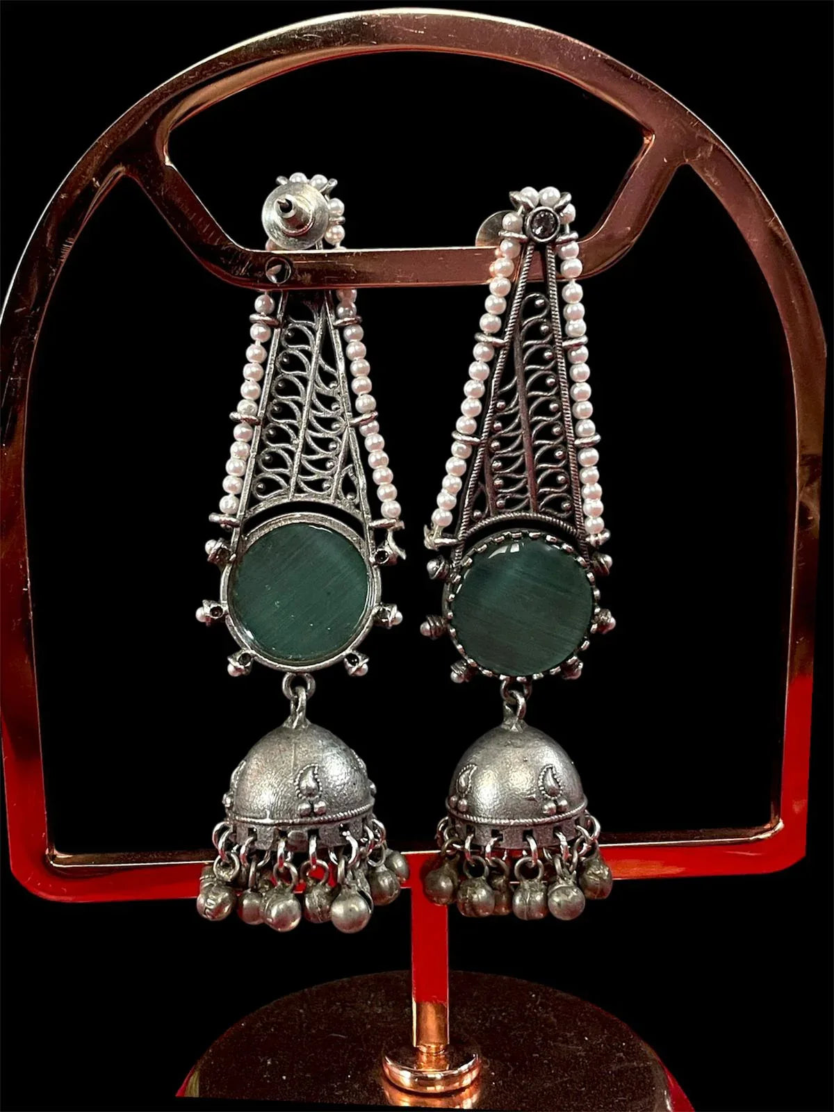 Monalisa Stone Oxidized Long Beaded Earring