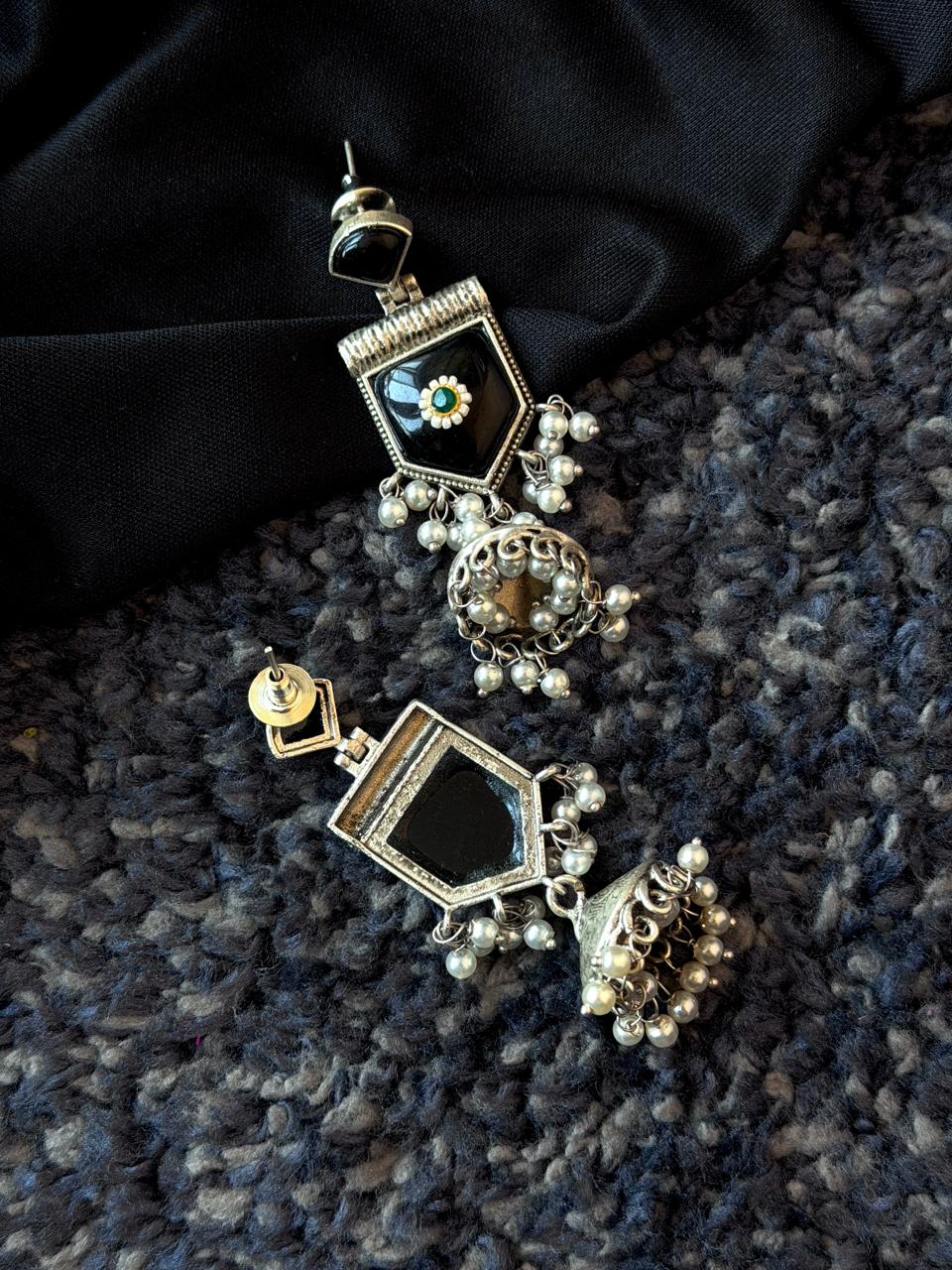 Monalisa Stone Beaded Partywear Silver Replica Earring