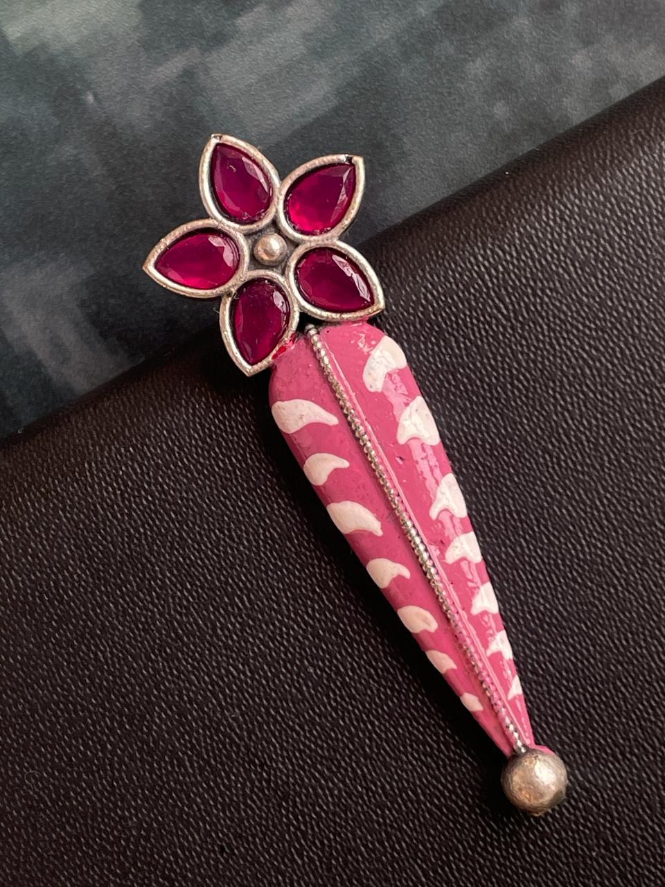 Hand Painted Floral Oxidized Stud Earring