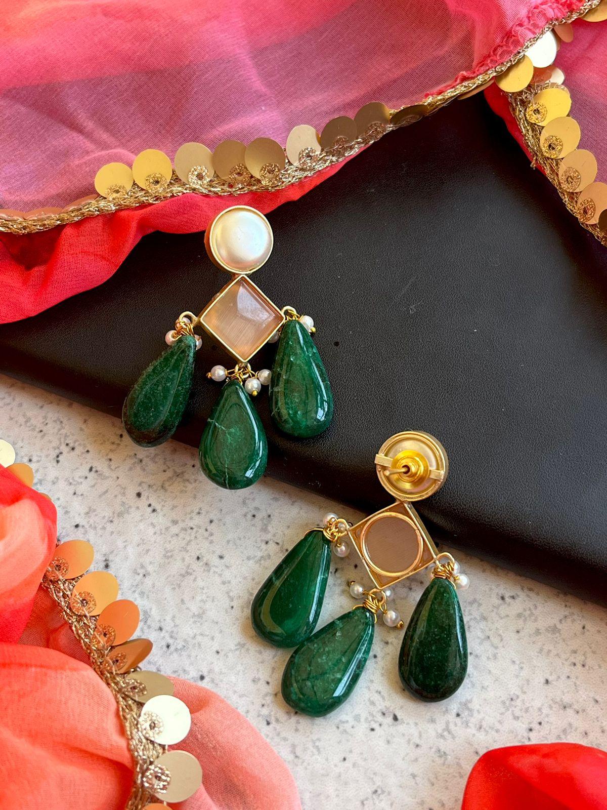 Monalisa Stone with Jade Natural Stone Earring