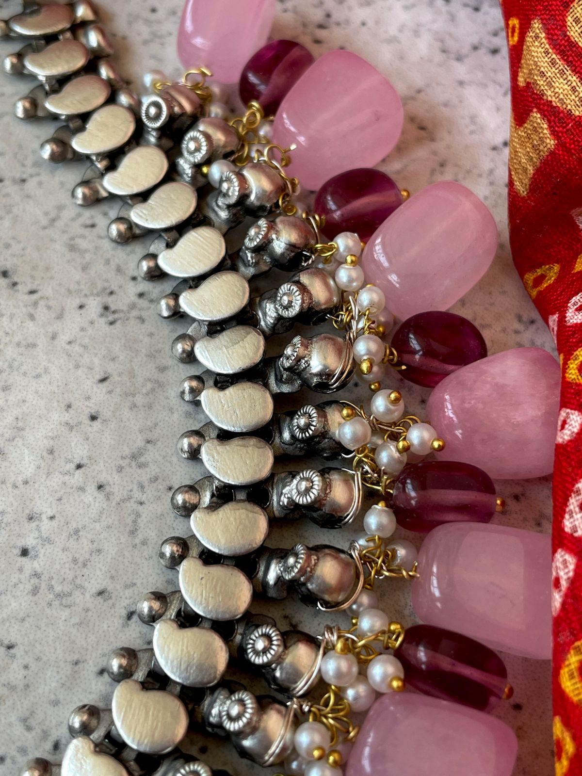 Jade Stone Beaded Oxidized Choker