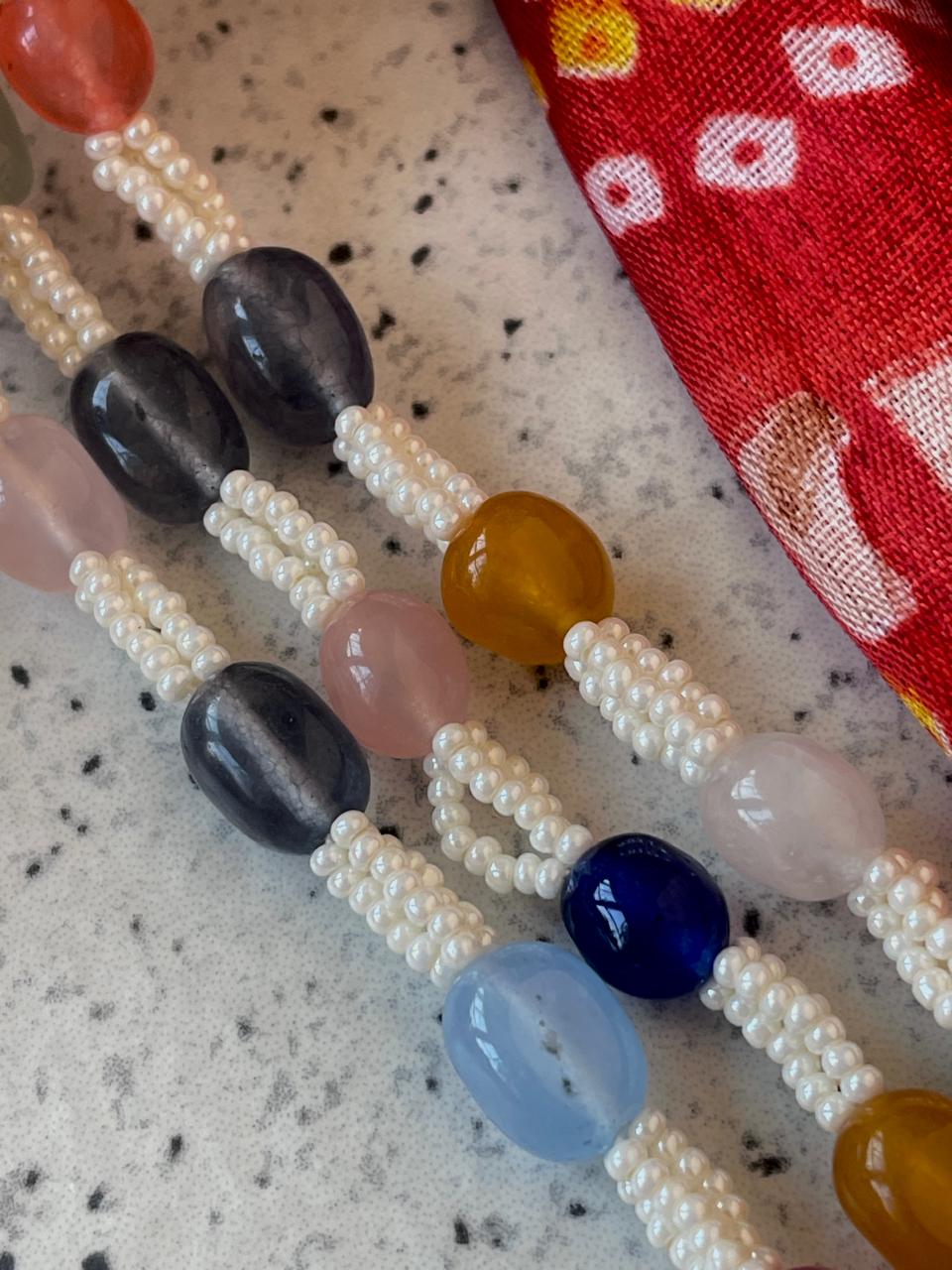 Glass Beads Multi colour Trendy Three Layered Mala