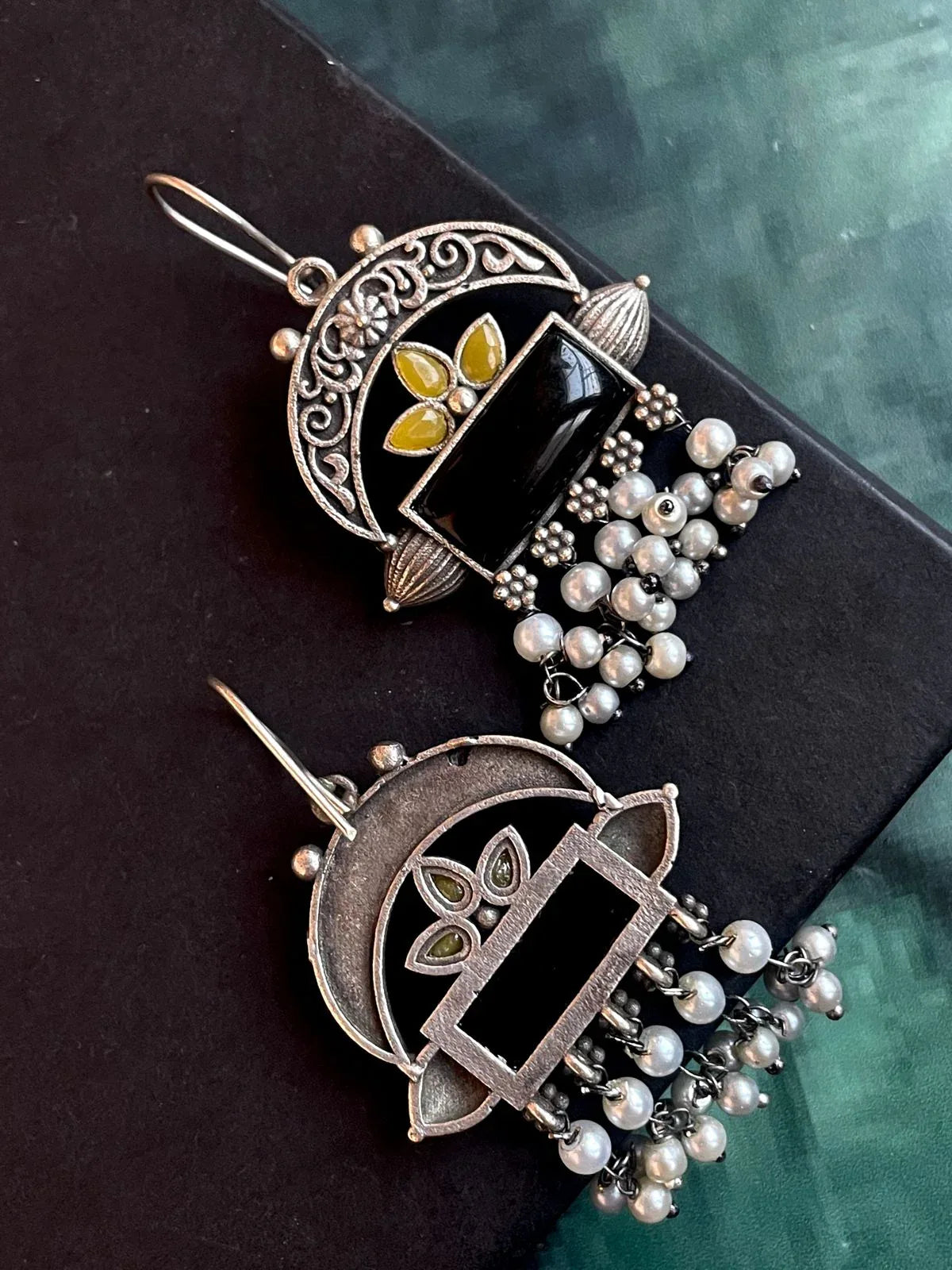 Monalisa Stone Moon Shape Beaded Earring