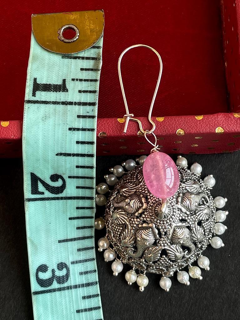 Colour Beads with Silver Replica Jhumka Earring