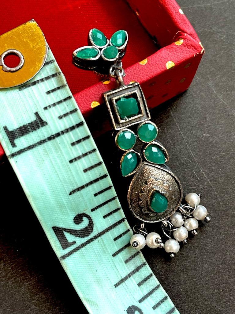 Black Polish Antique Heavy Look Party Wear Choker with Earring set With Monalisa Stone