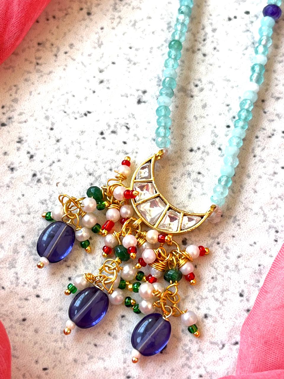 Kundan with Stone Beads Pendant Mala Necklace