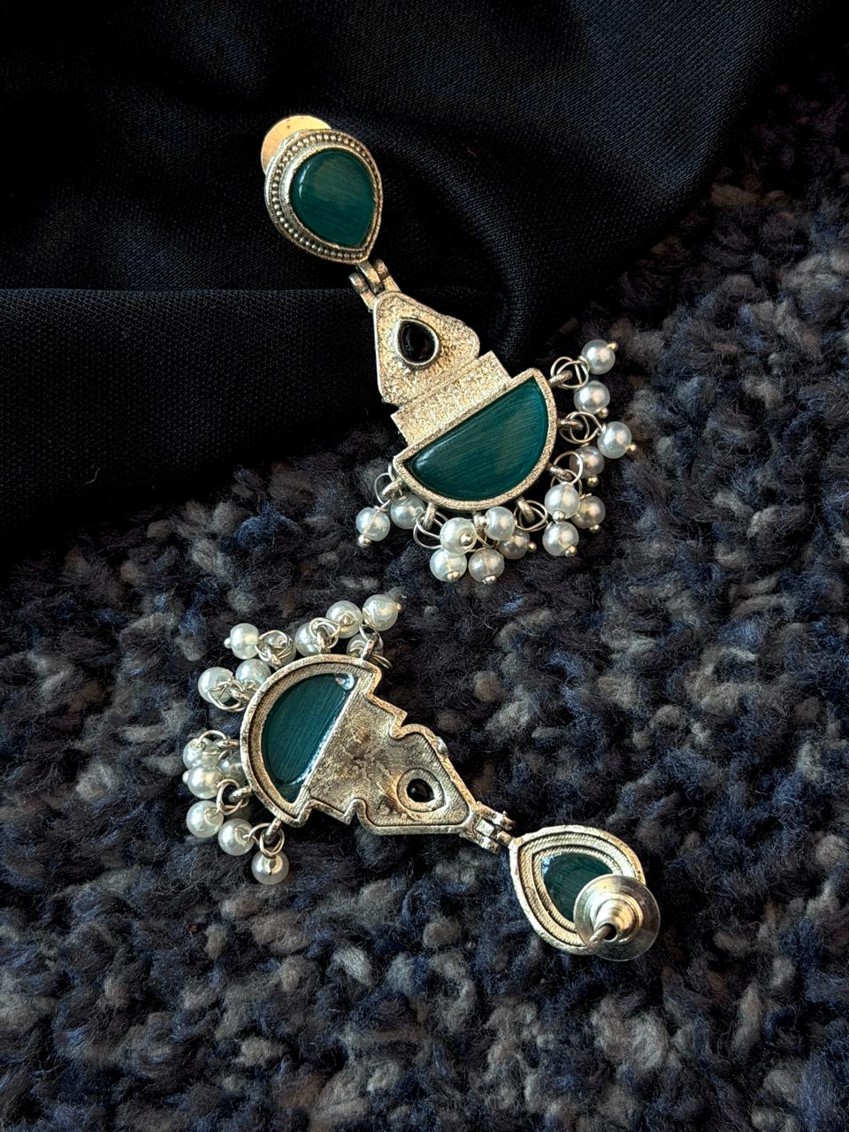 Monalisa Stone Beaded Silver Replica Earring