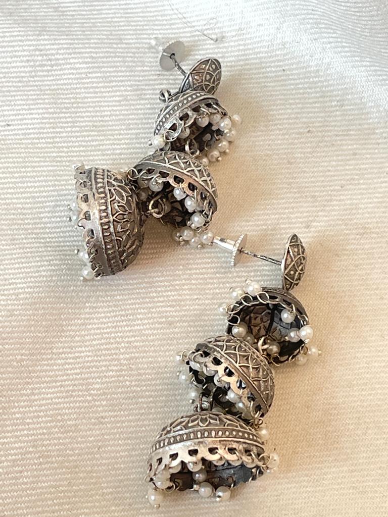 Silver Replica Three Domes Drop Earring