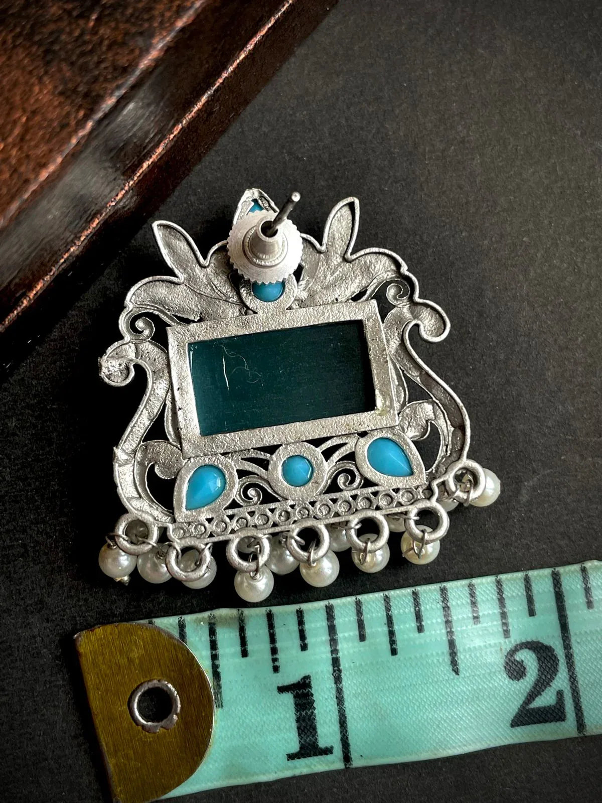 Silver Replica Big Monalisa Stone Oversized Party wear Stud Earring