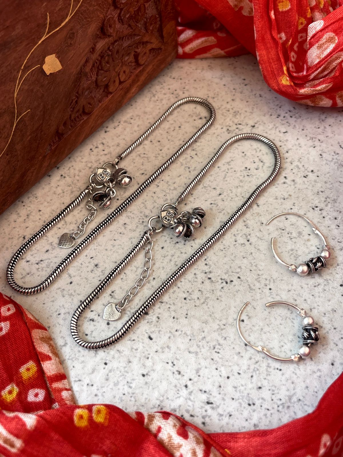 Oxidized Anklet and Earring set