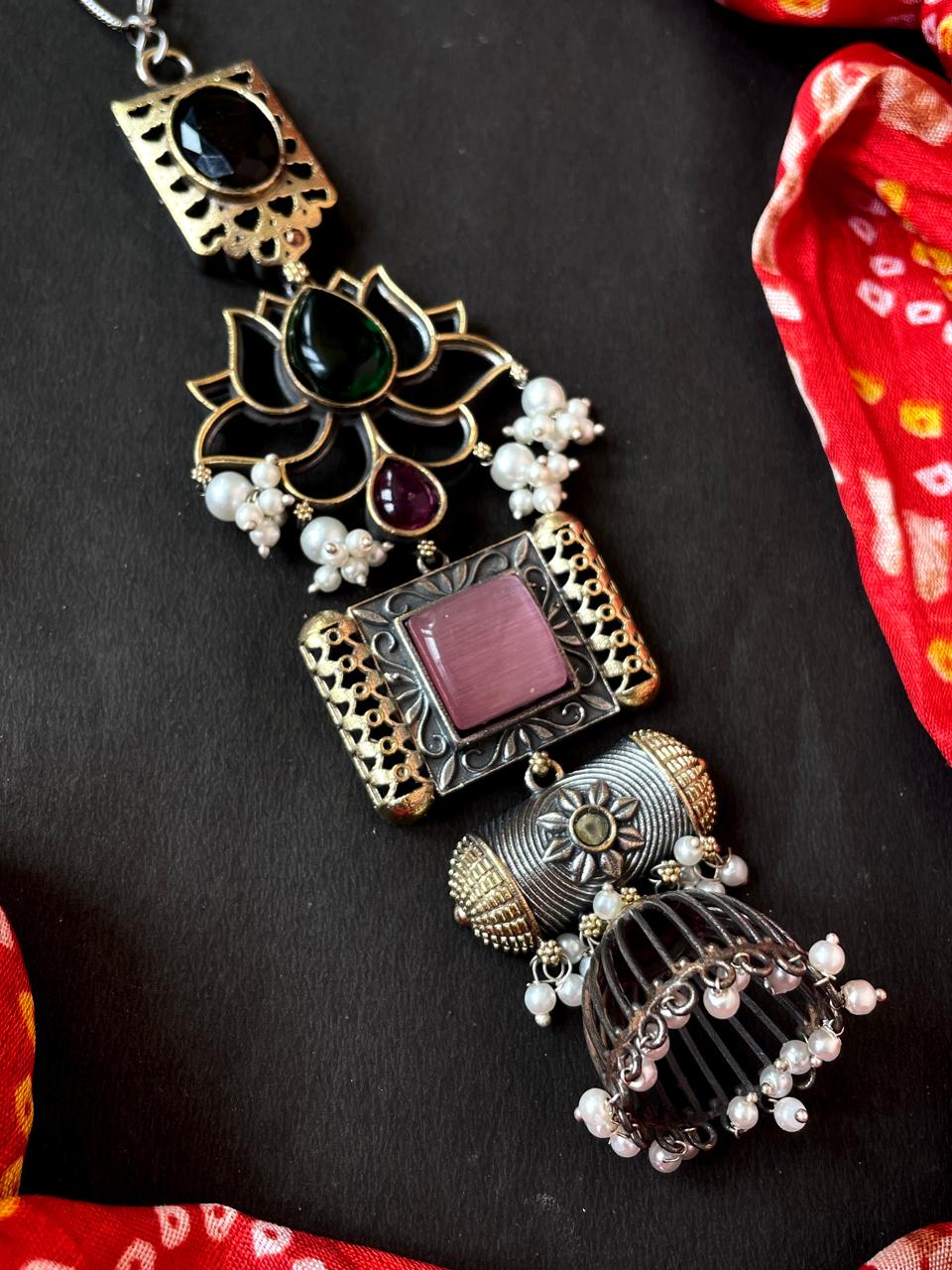 Monalisa Stone Dual Stone Beaded Pendant Chain Necklace