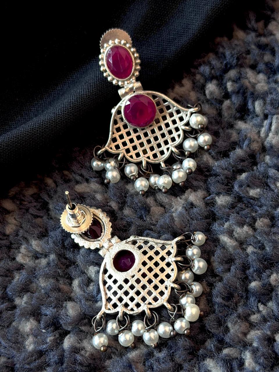 Monalisa Stone Beaded Silver Replica Earring