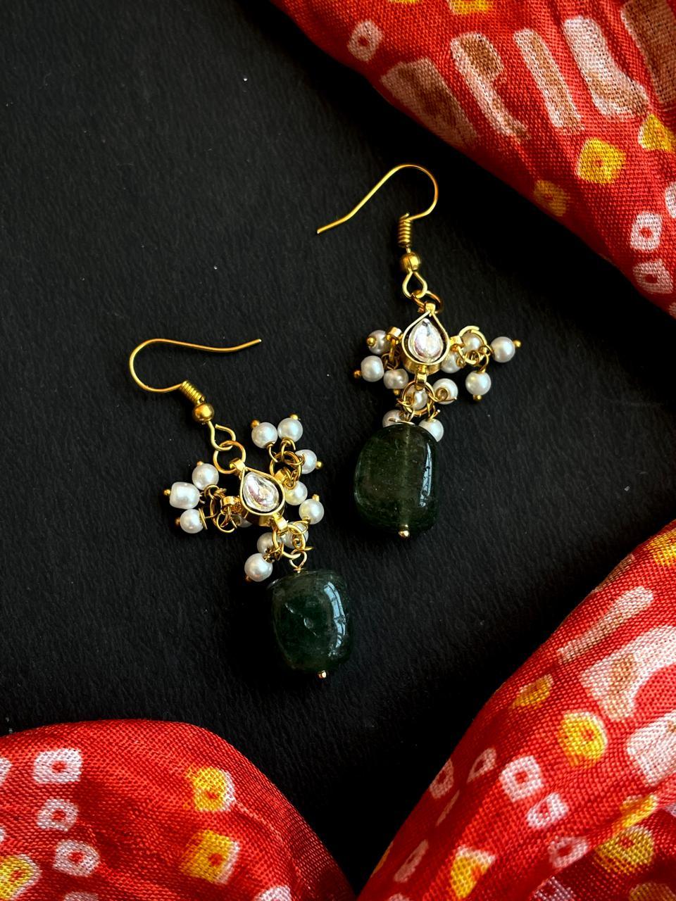 Strawberry Stone Beaded with Pachi kundan Necklace Earring set