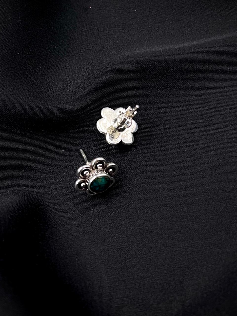 Semi Precious Stone 92.5 Silver Floral Stud Earring