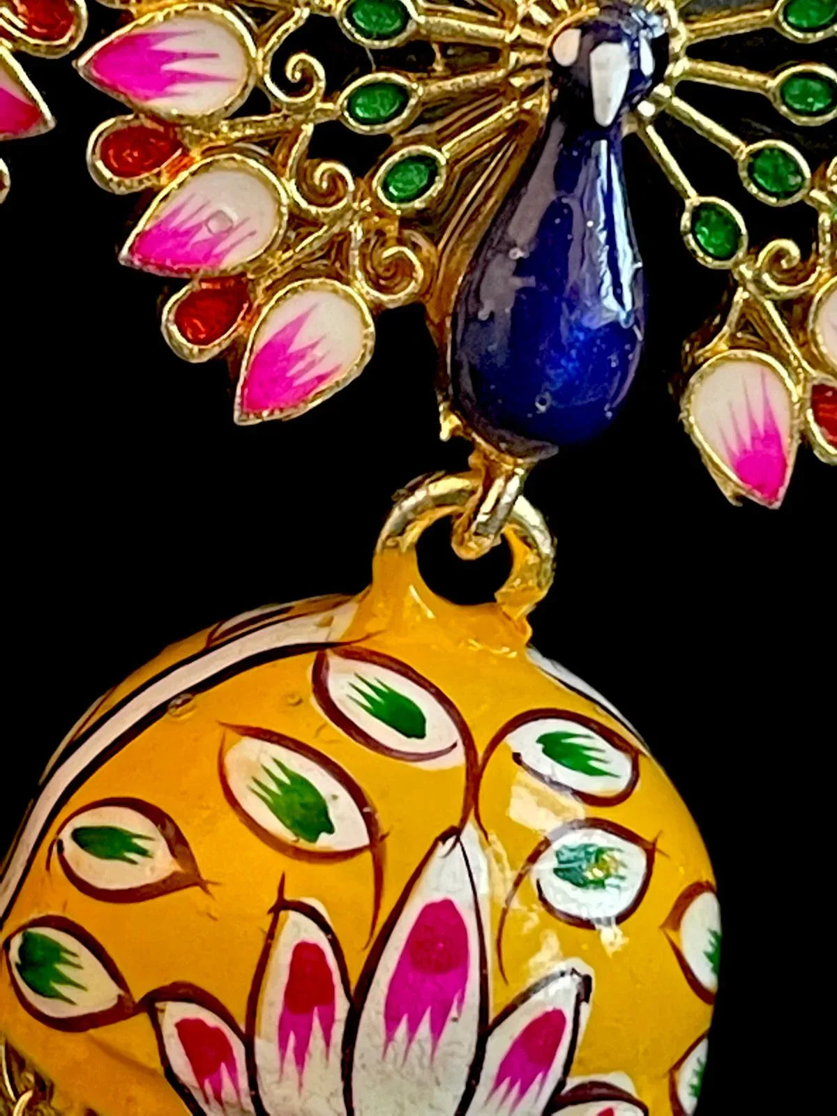 Meenakari Flower Print Jhumka Peacock Top Earring