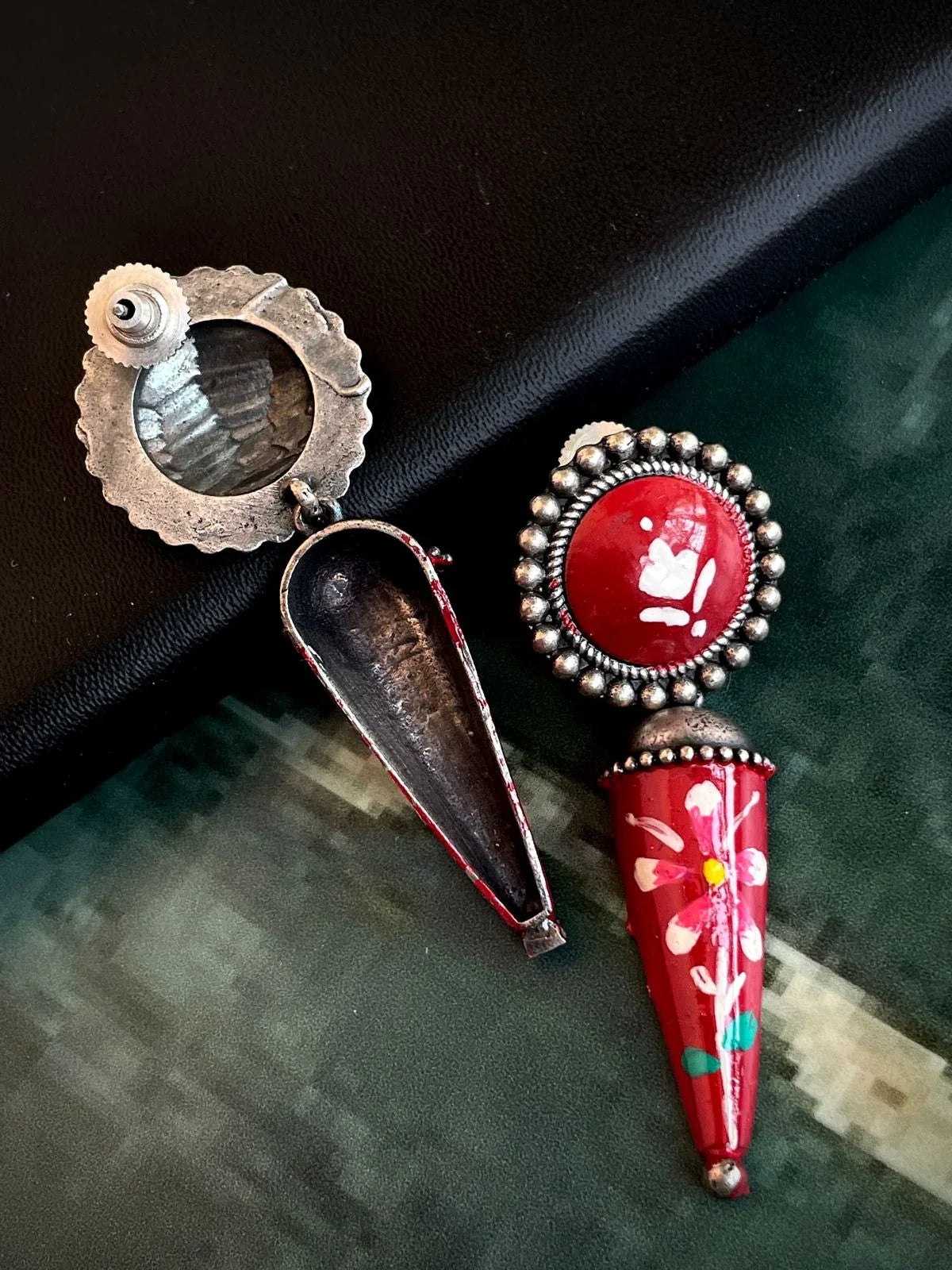 Hand Painted Oxidized Drop Earring
