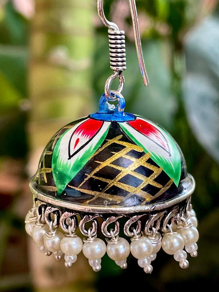 Flower Print Hand Painted Jhumka Earring