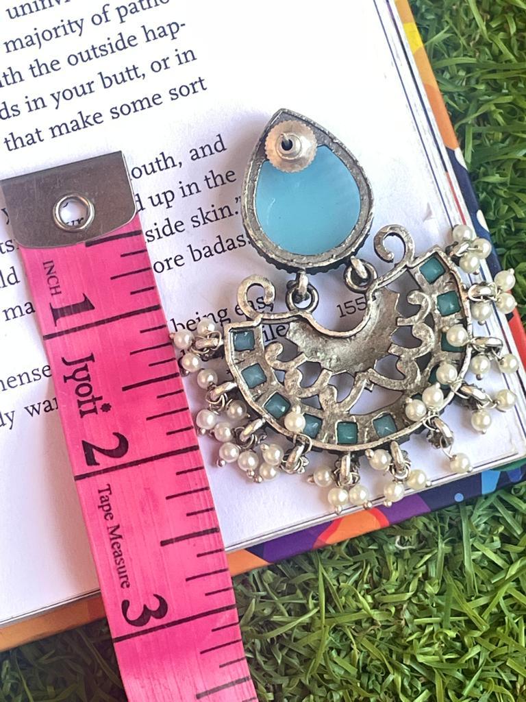 Silver Replica Big Monalisa Stone Chandbali Earring