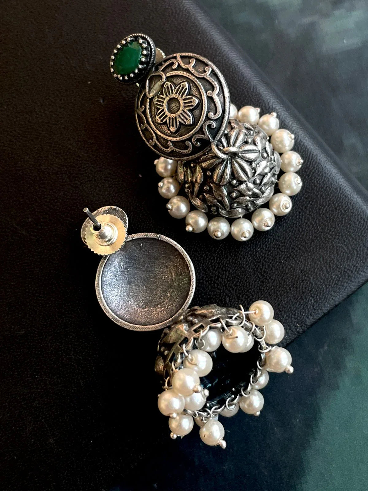 Oxidized Black Polish Beaded Earring