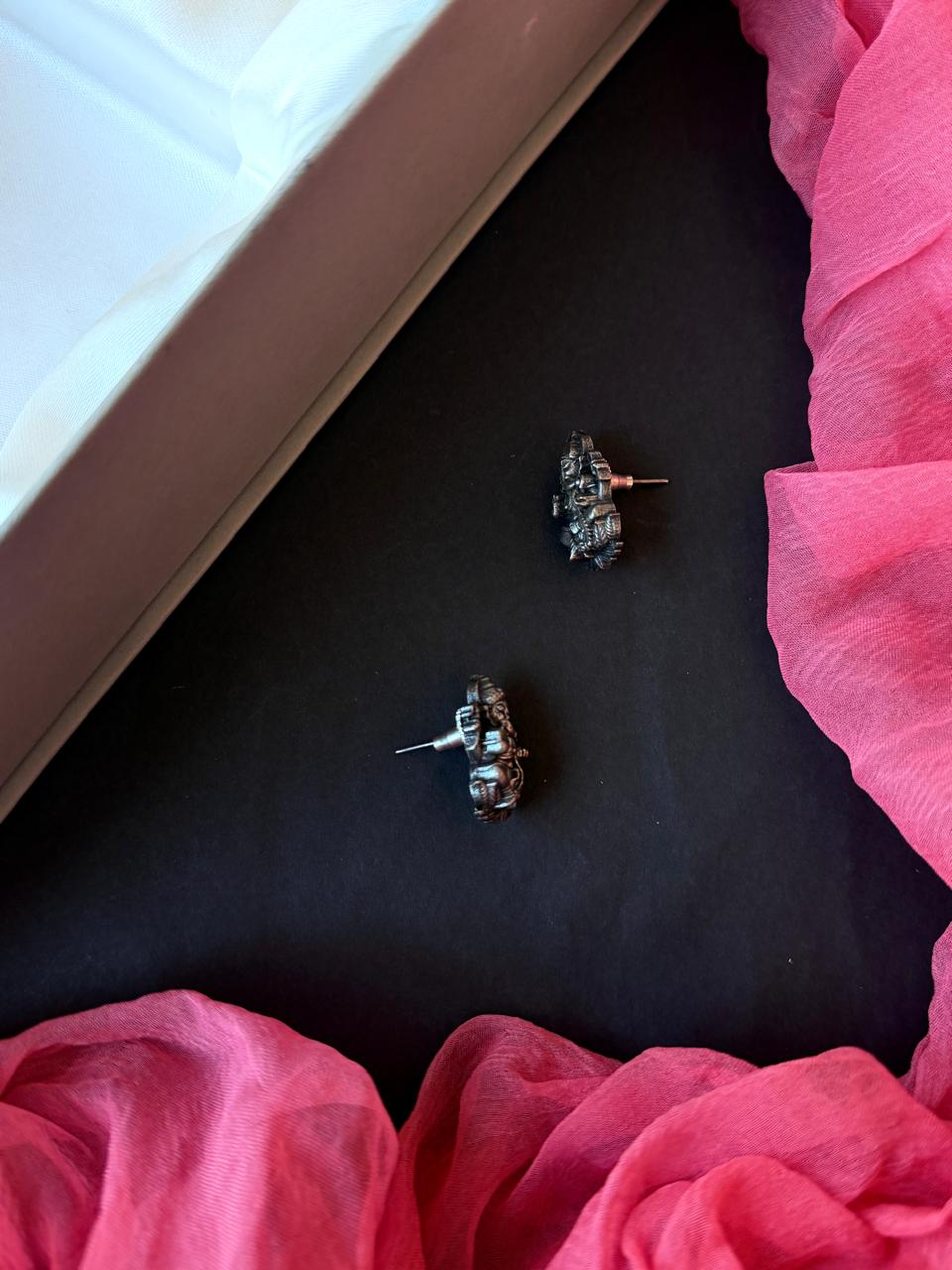 Black Polish Oxidized Ganeshji Pendant Chain Necklace and Earring set